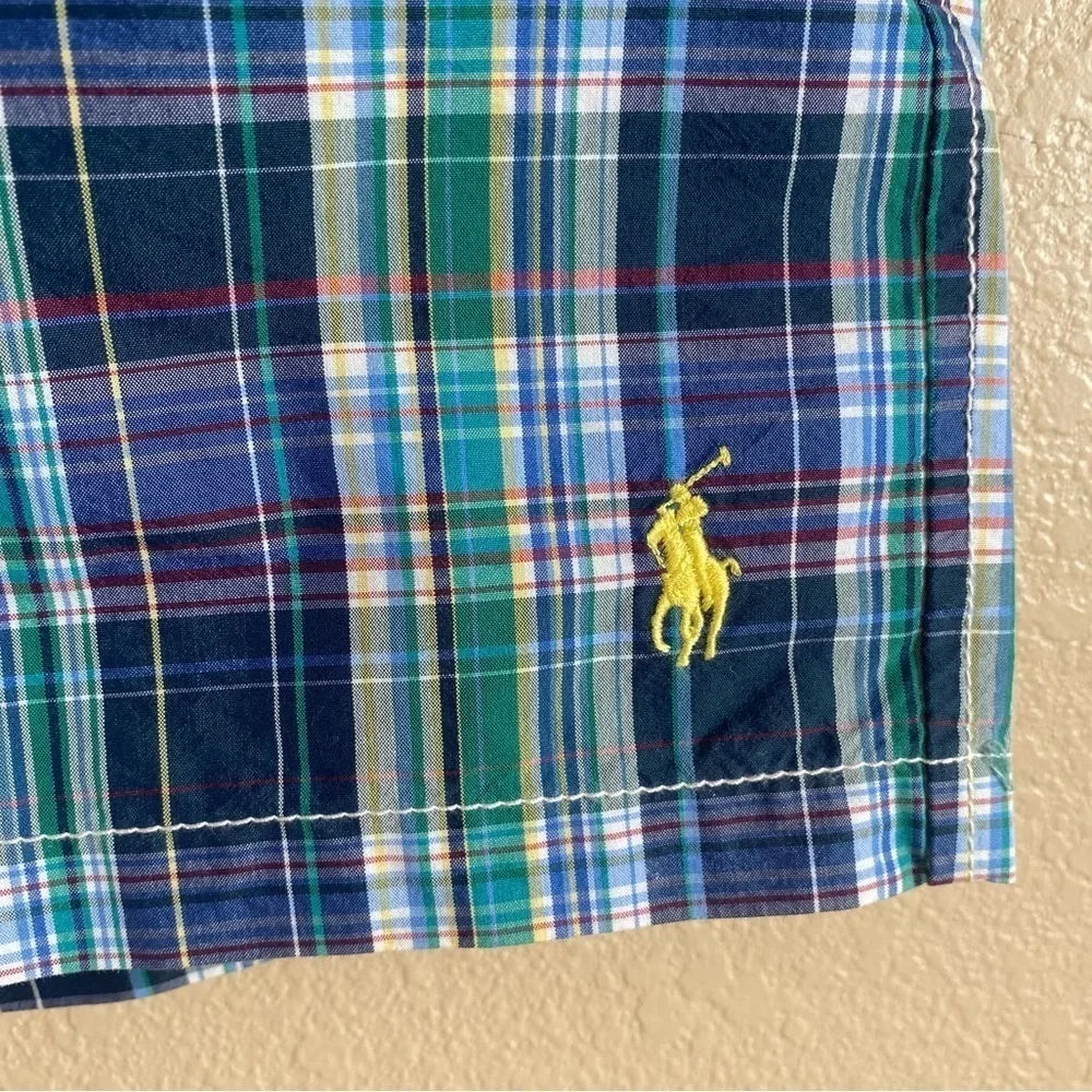 Polo by Ralph Lauren Mens Size XXL Plaid Blue Drawstring‎ Waist Swim Trunks